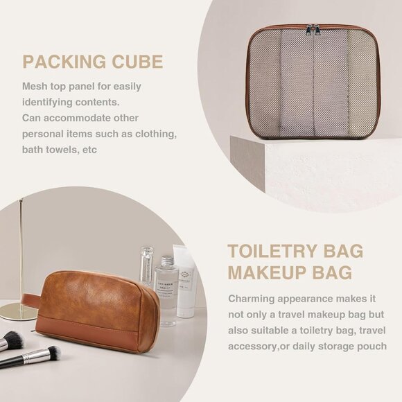 Leather Weekender Bags for Women Men, 3Pcs Women Overnight Bag with Shoe Compart - Picture 2 of 7